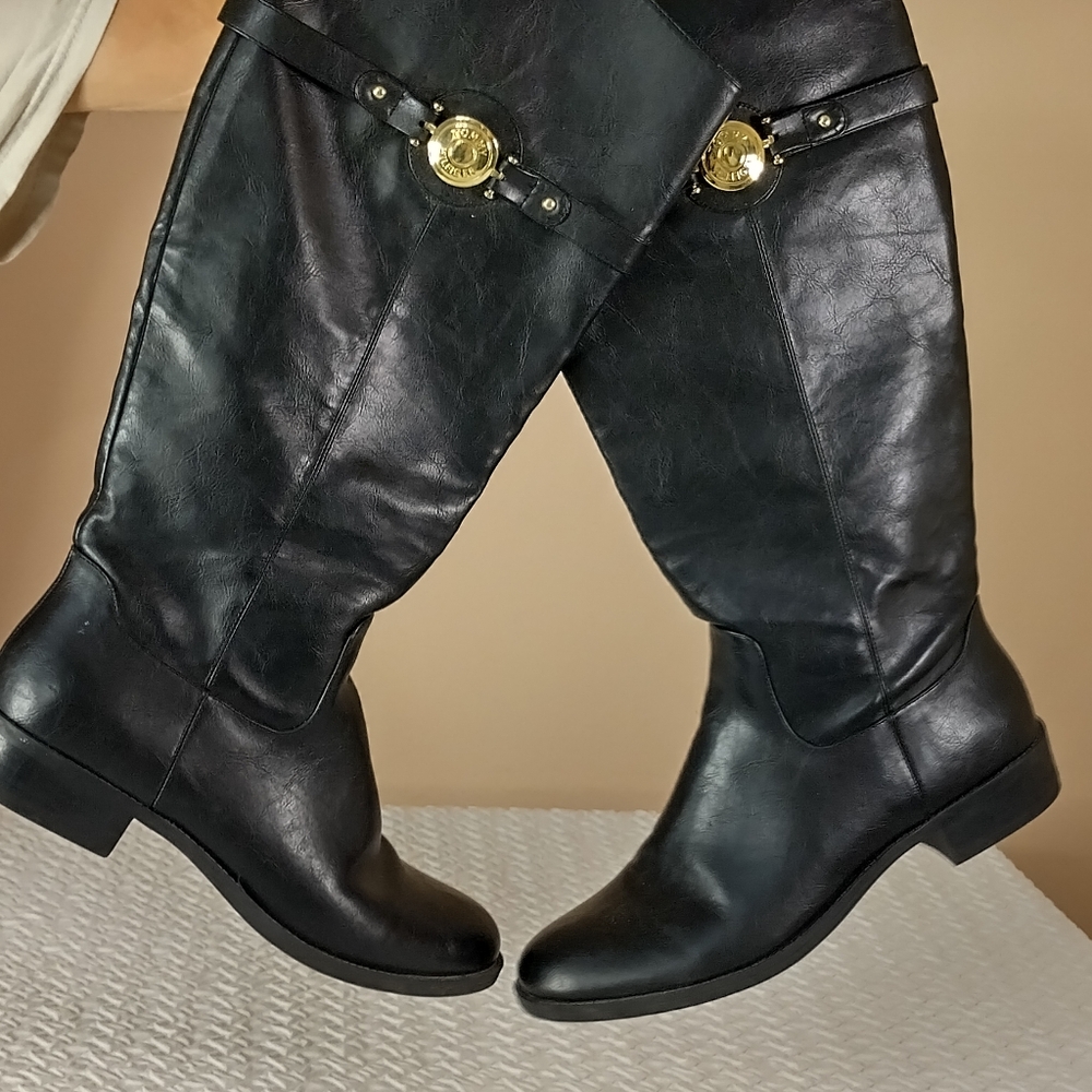 Tommy Hilfiger Riding Boots size 10 M black faux leather water resistant great - Picture 2 of 16